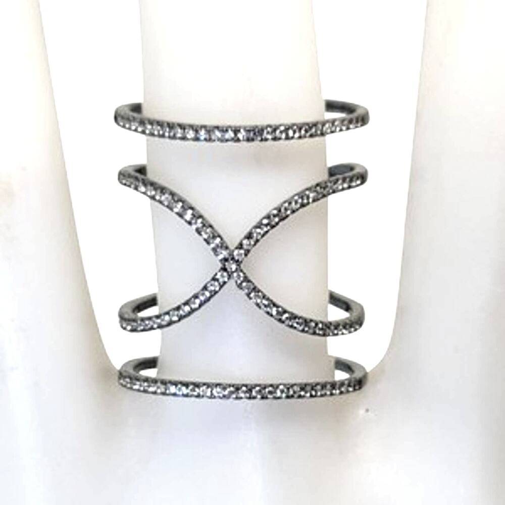Micro-pave set round CZ in Black Rhodium on Sterling Silver Unity Ring